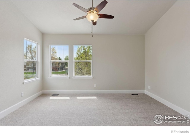 3530 Willow Rd, Frederick, CO 80504 - empty room with carpet floors, ceiling fan, visible vents, and baseboards