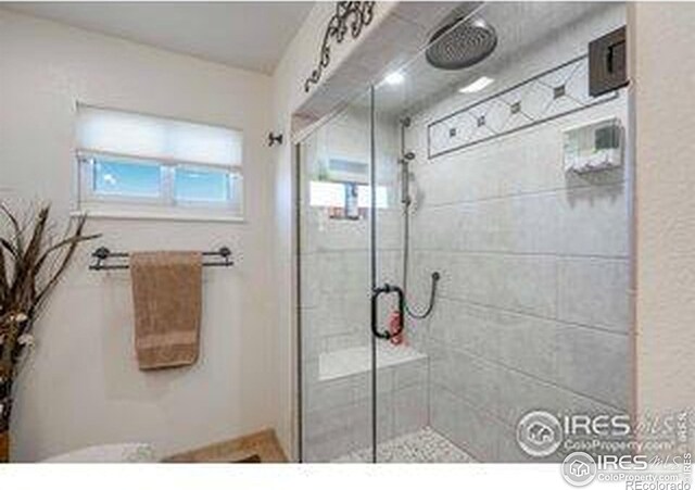 bathroom with a shower stall