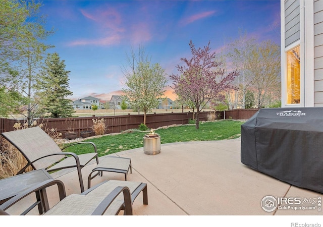 view of patio featuring a grill and a fenced backyard
