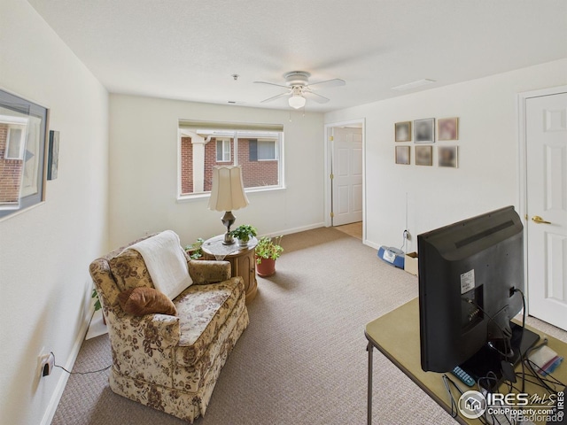 5425 County Road 32 Unit 15, Mead, CO 80504 - living area featuring carpet flooring, a ceiling fan, and baseboards