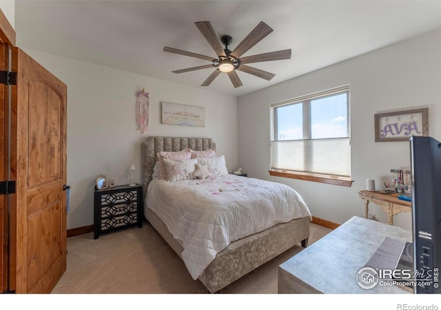 5751 Last Pointe Dr, Windsor, CO 80550 - bedroom featuring light colored carpet, baseboards, and ceiling fan