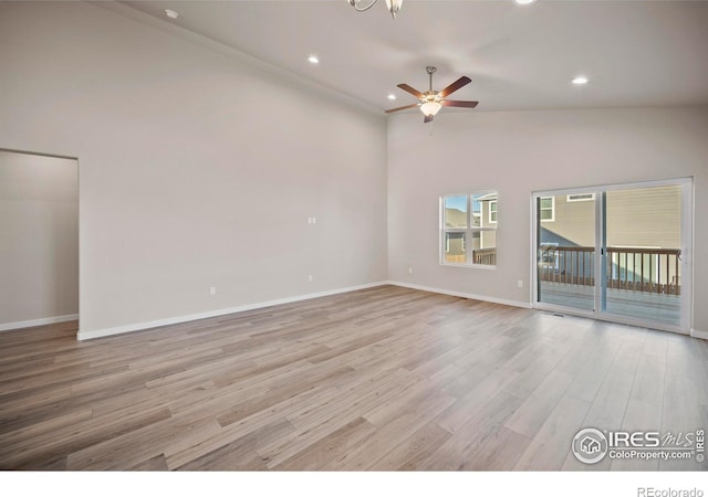 196 Bird Way, Lochbuie, CO 80603 - unfurnished room featuring a ceiling fan, light wood-type flooring, recessed lighting, and baseboards