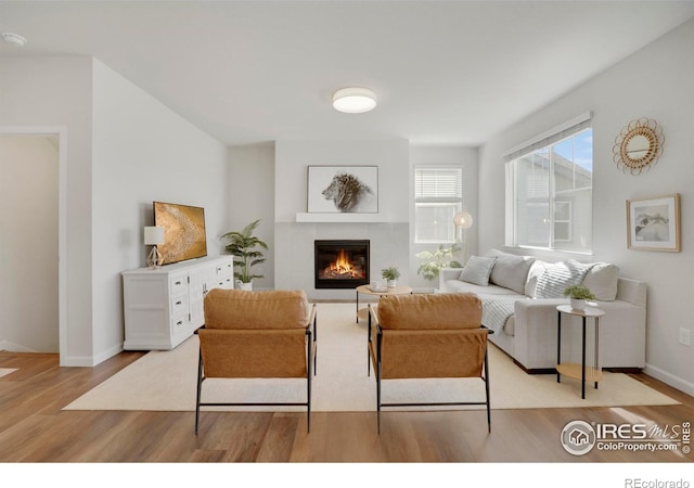 1312 Loraine Cir S, Lafayette, CO 80026 - living room with a fireplace, baseboards, and light wood-type flooring