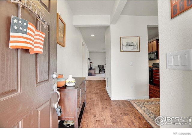 entryway featuring recessed lighting and light wood-type flooring