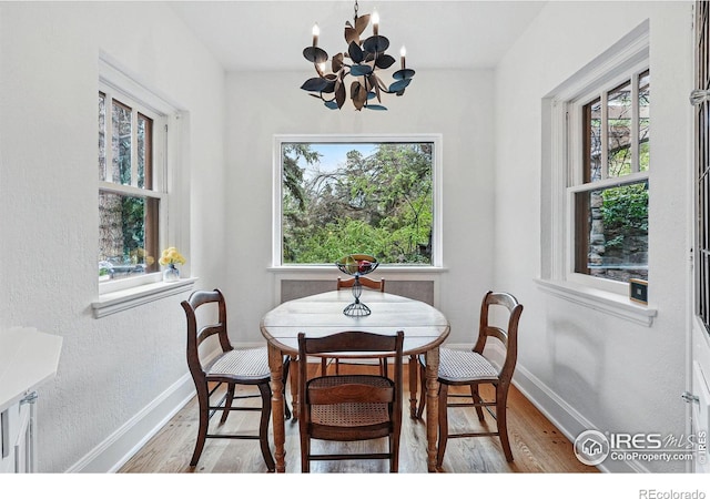 1025 5th St, Boulder, CO 80302 - dining area featuring baseboards, a chandelier, and wood finished floors