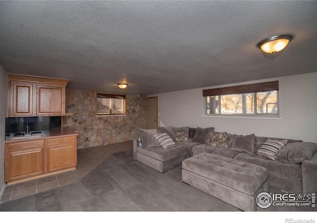2605 Crabapple Ct, Golden, CO 80401 - living area featuring dark tile patterned floors and a textured ceiling