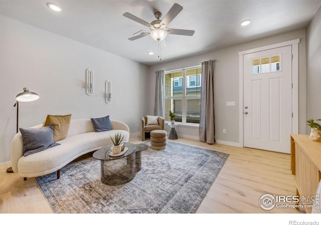 968 Birdwhistle Ln Unit 6, Fort Collins, CO 80524 - living room with a ceiling fan, light wood finished floors, recessed lighting, and baseboards