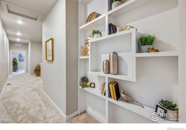 968 Birdwhistle Ln Unit 6, Fort Collins, CO 80524 - hall with attic access, carpet floors, baseboards, and recessed lighting