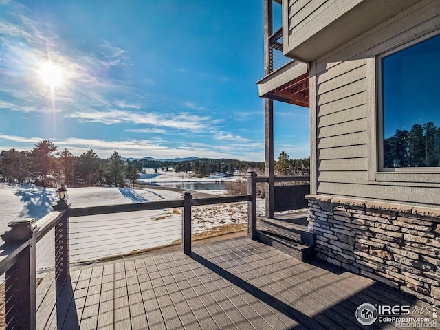 view of patio / terrace featuring a water view