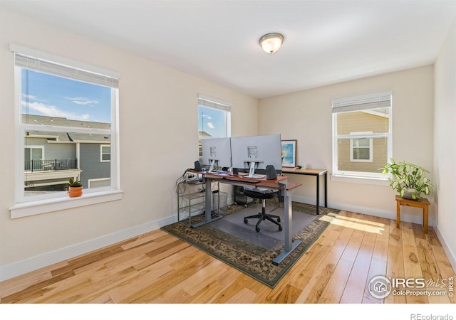 office featuring baseboards and wood finished floors
