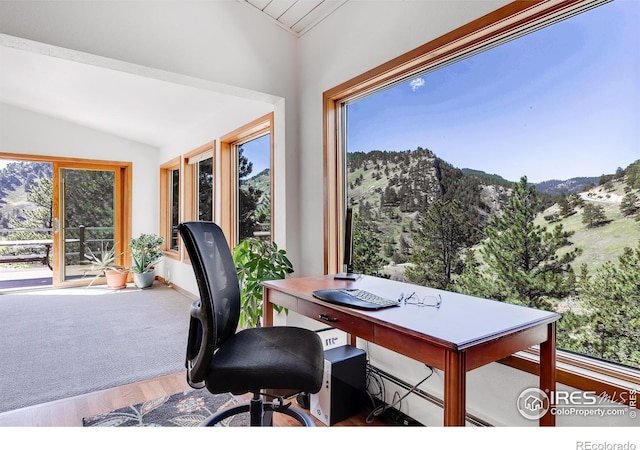 2345 Point Of Pines Dr, Boulder, CO 80302 - office area featuring plenty of natural light, wood finished floors, and vaulted ceiling