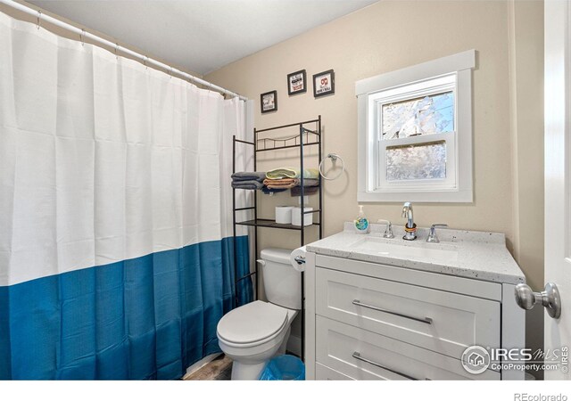316 14th Ave, Greeley, CO 80631 - full bathroom featuring vanity, toilet, and curtained shower