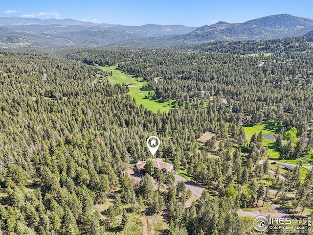 27921 Alabraska Ln, Evergreen, CO 80439 - drone / aerial view of a heavily wooded area and a mountainous background
