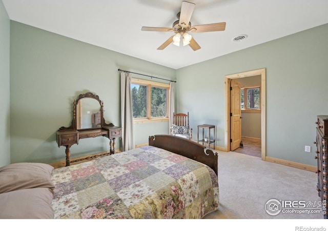 27921 Alabraska Ln, Evergreen, CO 80439 - carpeted bedroom with multiple windows and ceiling fan