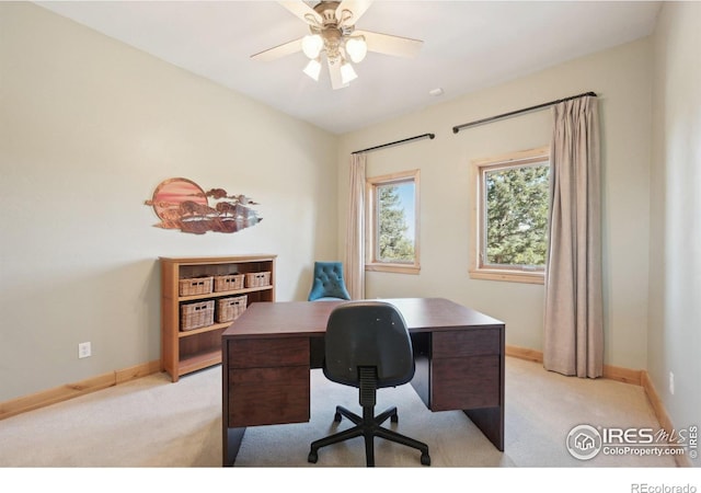 27921 Alabraska Ln, Evergreen, CO 80439 - office featuring light carpet and ceiling fan