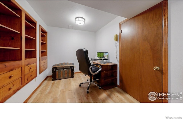 729 Jay Pl, Berthoud, CO 80513 - office area featuring light wood finished floors and visible vents
