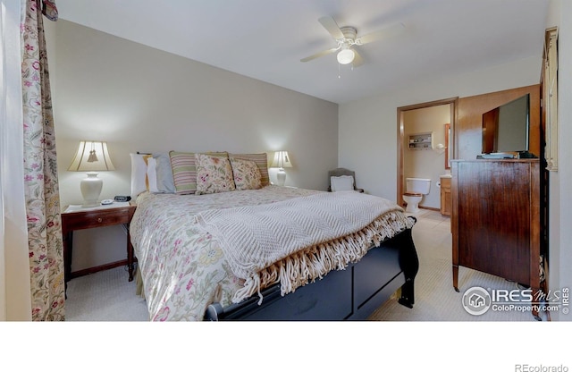 729 Jay Pl, Berthoud, CO 80513 - bedroom featuring ceiling fan, light carpet, and ensuite bathroom