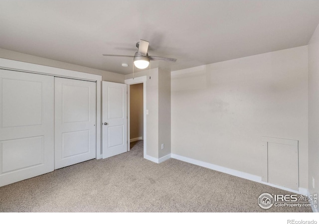 221 Chestnut St, Windsor, CO 80550 - unfurnished bedroom with carpet floors, baseboards, a closet, and a ceiling fan