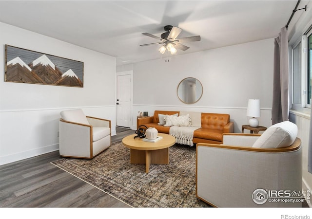 2139 Donna Ct, Loveland, CO 80537 - living room with baseboards, ceiling fan, and wood finished floors