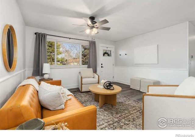 2139 Donna Ct, Loveland, CO 80537 - living area with baseboards, ceiling fan, and wood finished floors