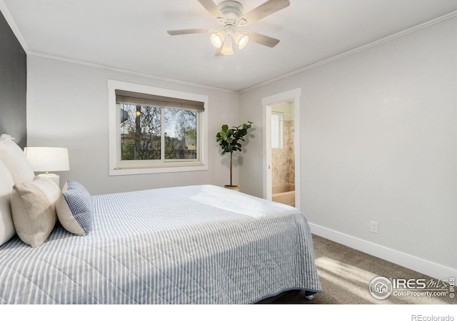 2139 Donna Ct, Loveland, CO 80537 - bedroom featuring carpet floors, baseboards, ornamental molding, and connected bathroom