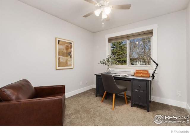 2139 Donna Ct, Loveland, CO 80537 - office with a ceiling fan, baseboards, and light colored carpet
