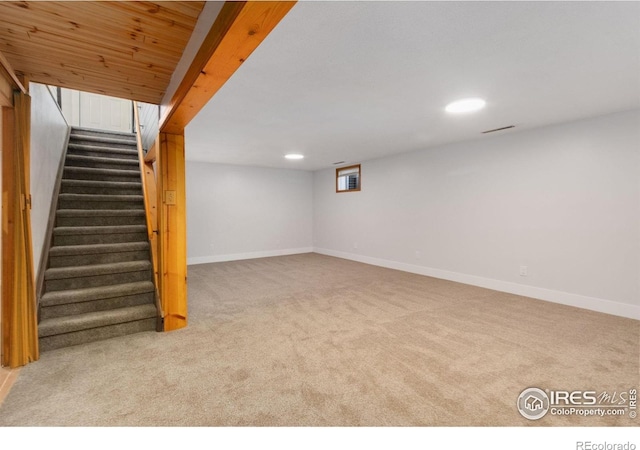 2139 Donna Ct, Loveland, CO 80537 - basement with stairway, carpet floors, baseboards, and recessed lighting