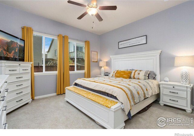 719 Wagon Bend Rd, Berthoud, CO 80513 - bedroom with baseboards, ceiling fan, and light colored carpet