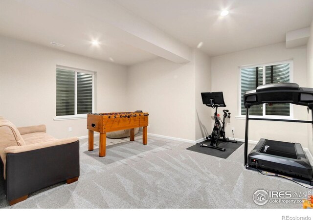 719 Wagon Bend Rd, Berthoud, CO 80513 - rec room with baseboards, carpet flooring, and recessed lighting