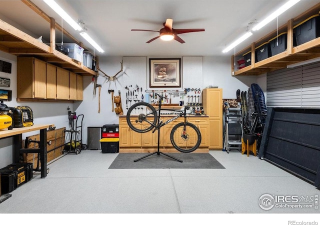 interior space featuring a ceiling fan