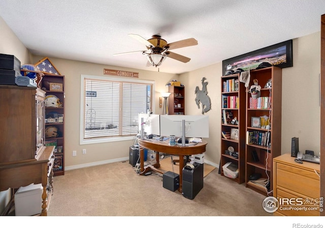 5442 Tiller Ct, Windsor, CO 80528 - carpeted office space with a textured ceiling, ceiling fan, and baseboards
