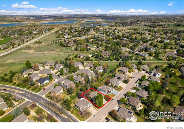 5442 Tiller Ct, Windsor, CO 80528 - aerial view featuring a water view and a residential view