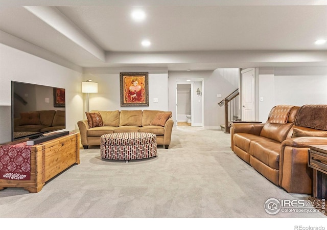 3558 Prickly Pear Dr, Loveland, CO 80537 - living room with carpet floors, recessed lighting, and stairs