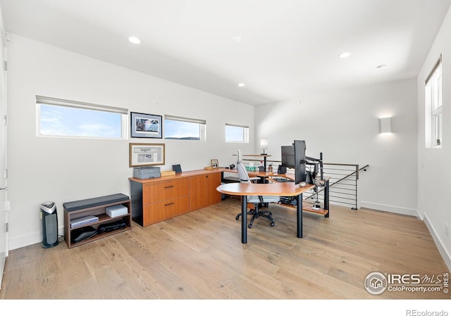 2907 32nd St, Boulder, CO 80301 - office with light wood-style flooring, recessed lighting, and baseboards