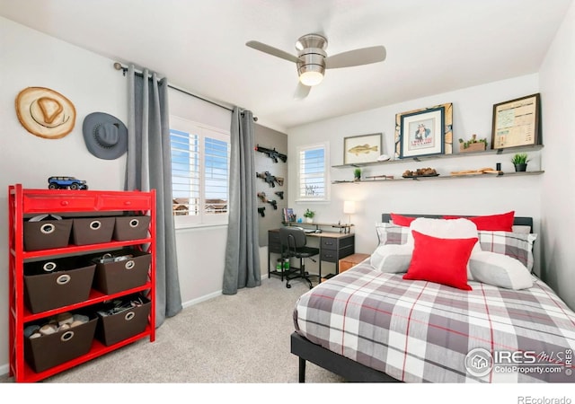 1977 Shadow Lake Ct, Windsor, CO 80550 - carpeted bedroom featuring ceiling fan and an office area