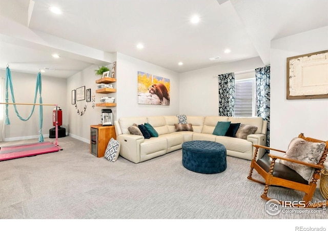 1977 Shadow Lake Ct, Windsor, CO 80550 - living area with carpet, recessed lighting, and baseboards