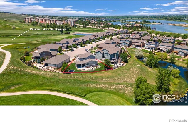 1977 Shadow Lake Ct, Windsor, CO 80550 - aerial view of residential area featuring a large body of water and a local golf course