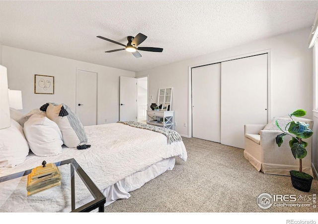 3812 Howe Ct, Boulder, CO 80301 - carpeted bedroom featuring a closet, ceiling fan, and a textured ceiling
