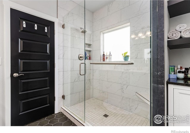 1689 Maseca Plaza Way, Severance, CO 80550 - bathroom with tile patterned flooring and a stall shower