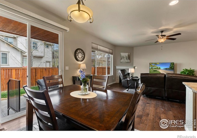 850 Prairiestar Dr, Berthoud, CO 80513 - dining space with recessed lighting, a ceiling fan, and hardwood / wood-style flooring