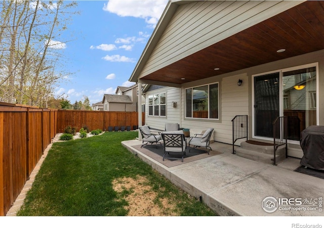 850 Prairiestar Dr, Berthoud, CO 80513 - view of yard featuring a fenced backyard and a patio area
