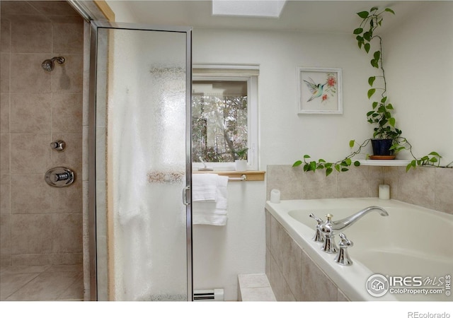 1460 Quince Ave Unit S102, Boulder, CO 80304 - bathroom with a shower stall, a bath, and a baseboard heating unit