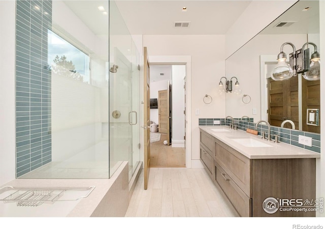 2158 Tamarack Ave, Boulder, CO 80304 - bathroom with a sink, a stall shower, and visible vents