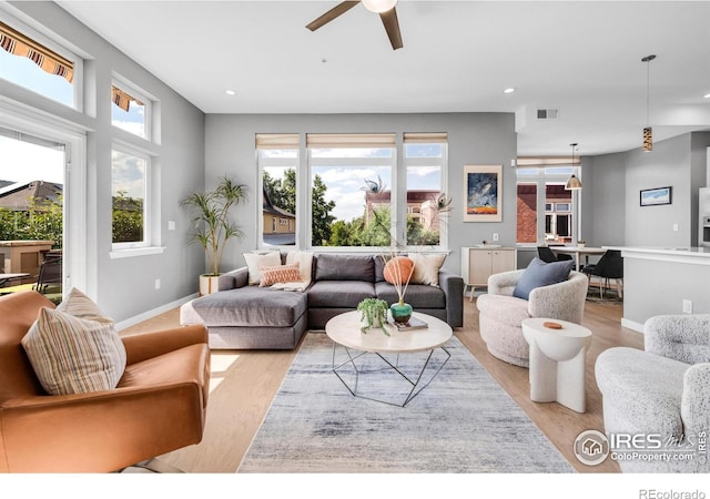 1820 Mary Ln Unit 16, Boulder, CO 80304 - living area featuring light wood-style flooring, a ceiling fan, and recessed lighting