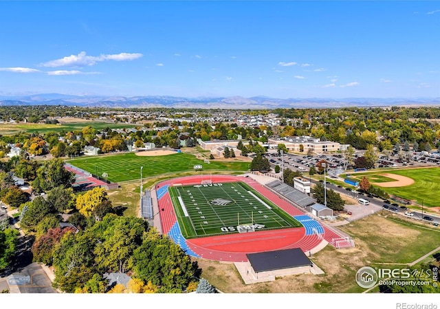drone / aerial view with a mountain view