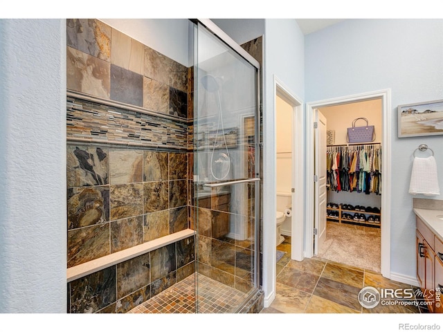 14394 W 88th Dr Unit C, Arvada, CO 80005 - bathroom with vanity, a shower stall, toilet, and a walk in closet
