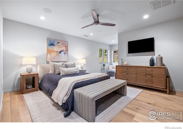 50 Wildwood Ln, Boulder, CO 80304 - bedroom with light wood-style floors, recessed lighting, and a ceiling fan