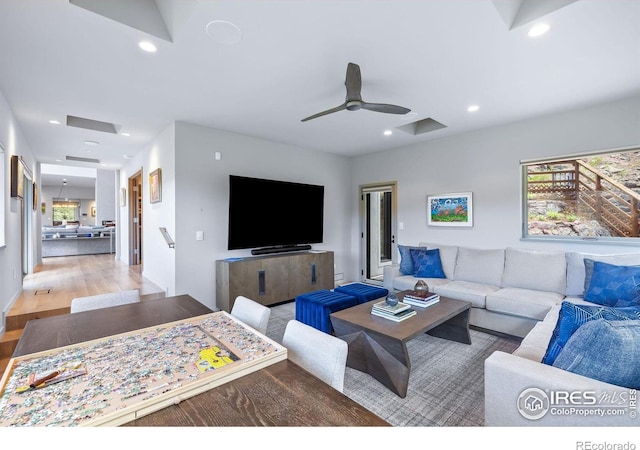 50 Wildwood Ln, Boulder, CO 80304 - living area featuring plenty of natural light, wood finished floors, ceiling fan, and recessed lighting