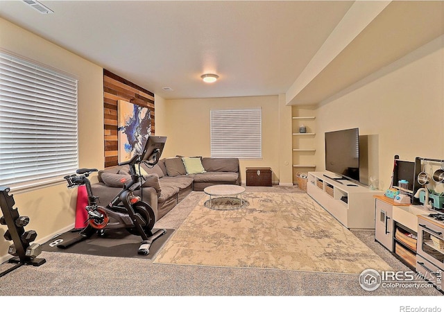 2927 Percheron Dr, Fort Collins, CO 80525 - workout room with carpet floors, visible vents, and built in features