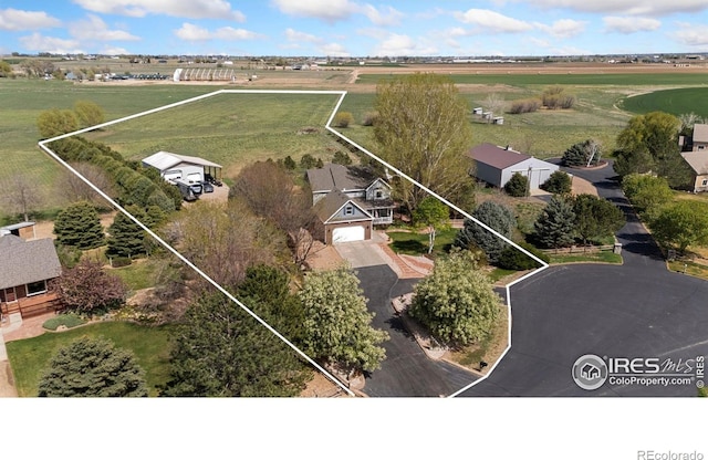 bird's eye view featuring a rural view